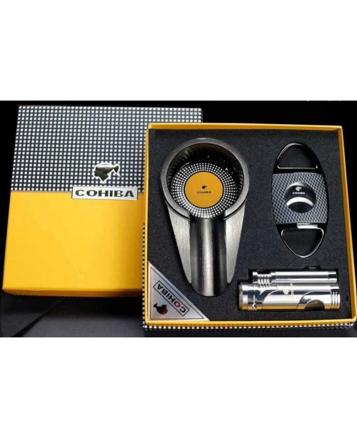 НАБОР СИГАРНЫХ АКСЕССУАРОВ "COHIBA",черный карбон из 3 предметов