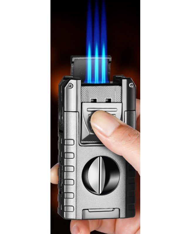 Зажигалка Lighter,тройное турбопламя (с 2-мя гильотинами, пробойником и докуривателем)