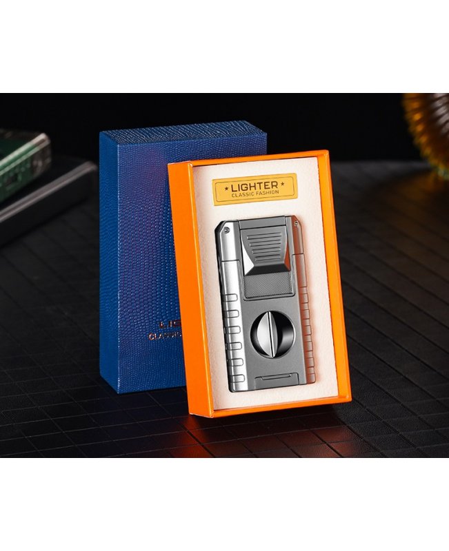 Зажигалка Lighter,тройное турбопламя (с 2-мя гильотинами, пробойником и докуривателем)
