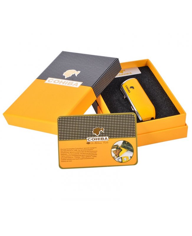Зажигалка Cohiba, тройное пламя с пробойником, желтая
