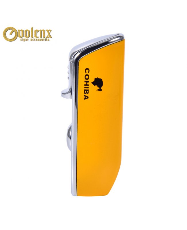 Зажигалка Cohiba, тройное пламя с пробойником, желтая