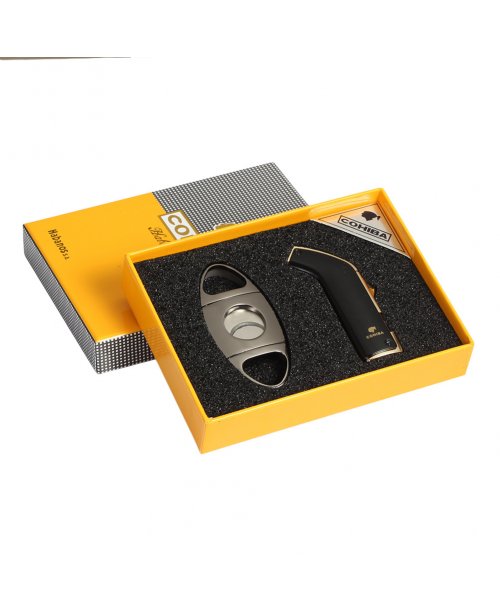 Набор сигарных аксессуаров "Cohiba" (зажигалка, гильотина),черный арт.TC-56