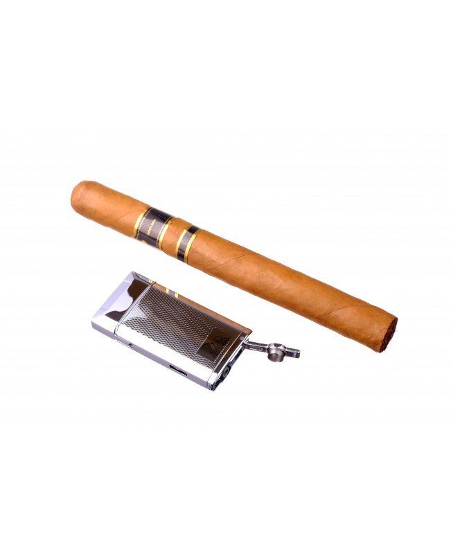 Зажигалка сигарная Lubinski "Турин" турбо с пробойником, серебристая в рубчик